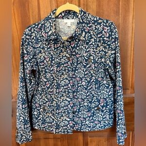 CHARTER CLUB Blue Red Floral Jean-Style‎ Jacket Brass Buttons Size S EUC